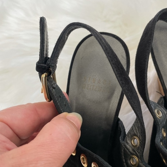 Stuart Weitzman Black Wedges with Tan Cork Heel - Picture 4 of 5